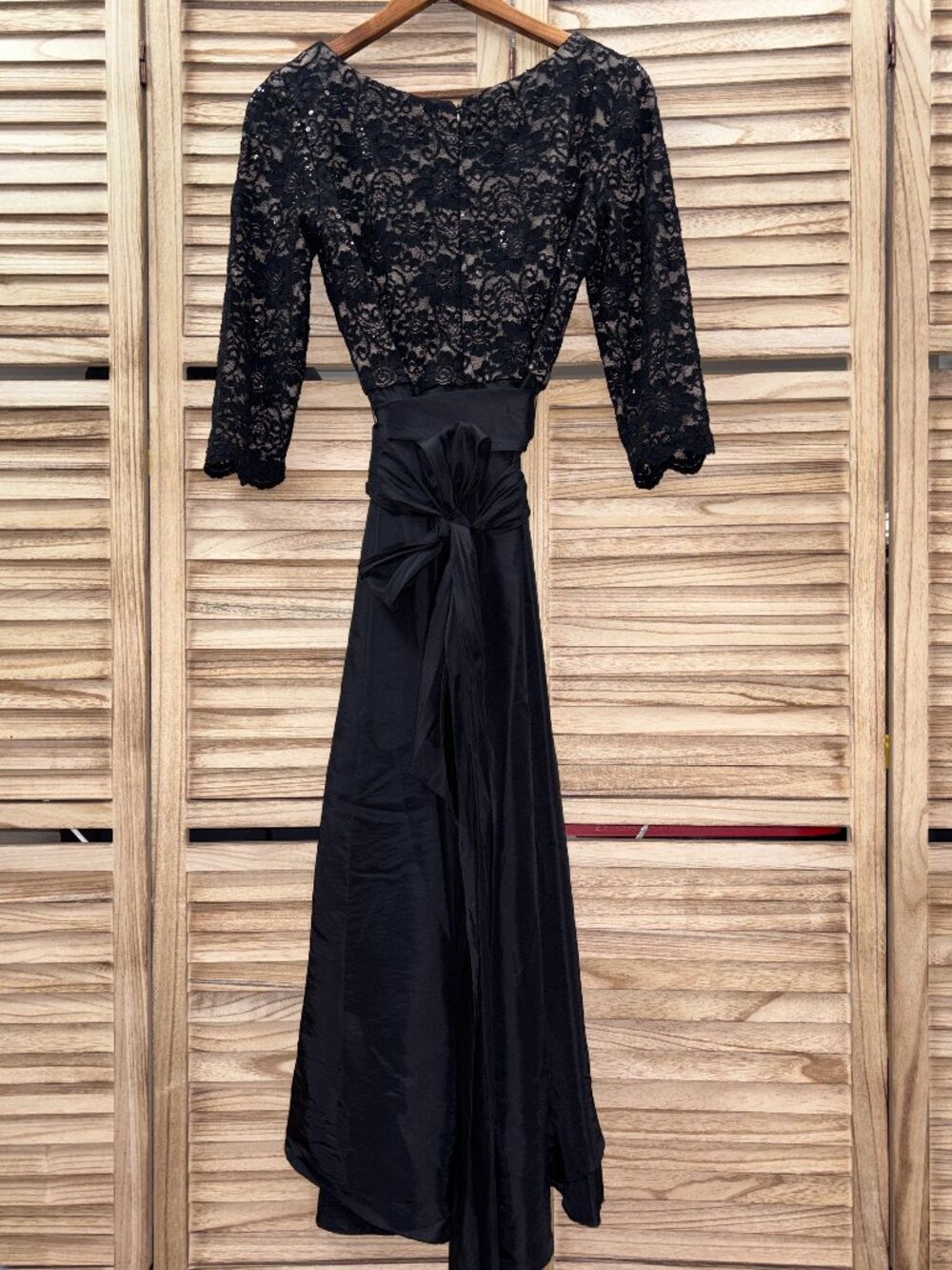 R&M Richards Lace Gunmetal High-Low Formal Gown